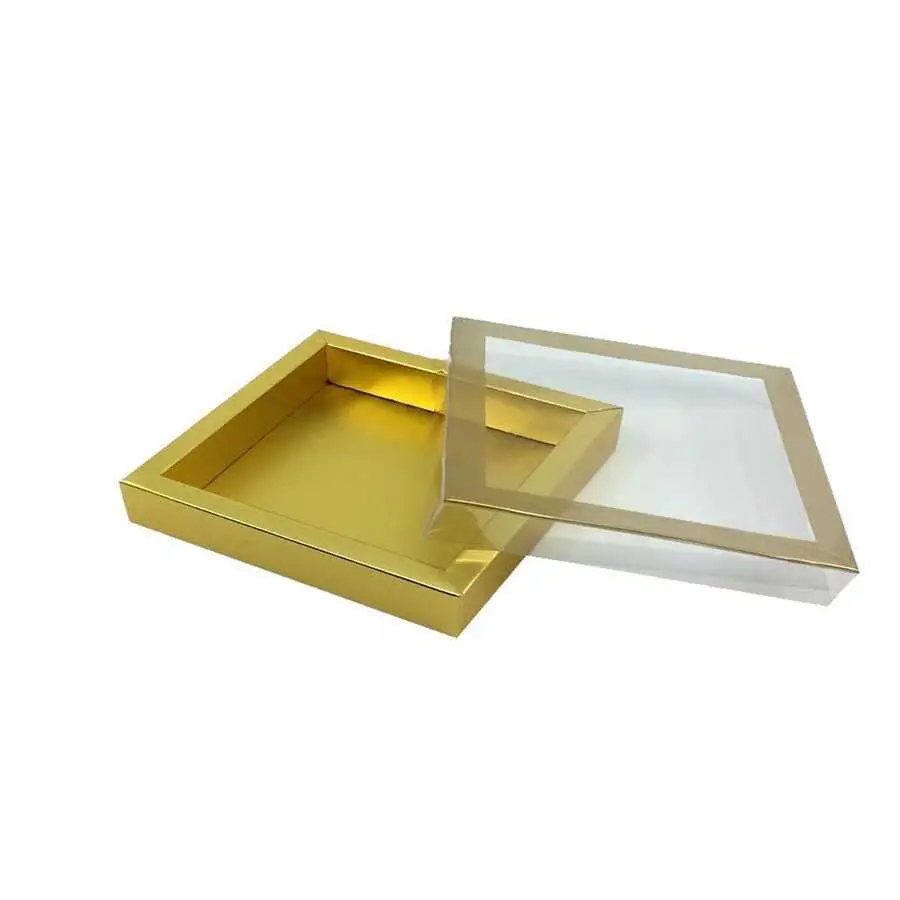 Asetat Kapaklı Gold Kutu 15x19x2,5 cm - 20 Adet
