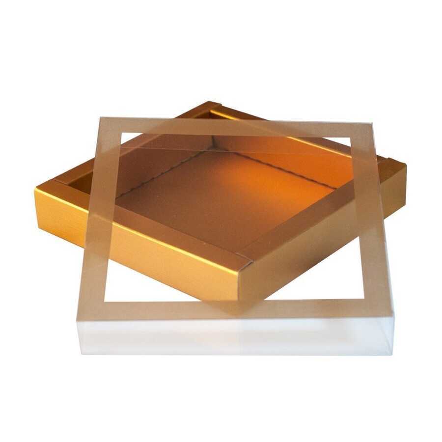 Asetat Kapaklı Gold Kutu 17,5x17,5x3 cm - 20 Adet