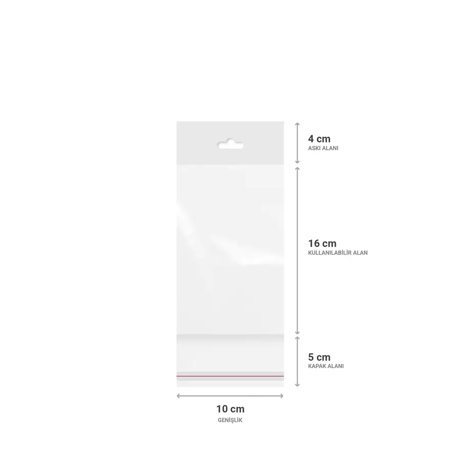 Askılı (Meksika Şapka) Bantlı Şeffaf Opp Torba 10x16+9 cm - 500 Adet
