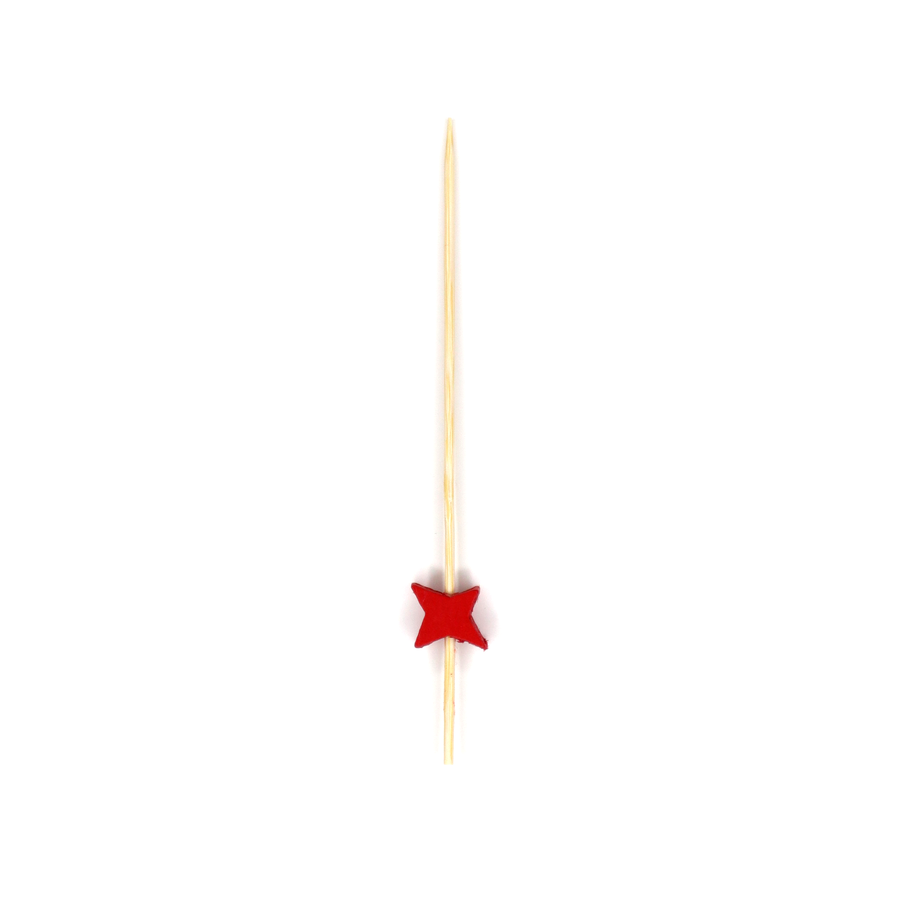 Bambu Kürdan Kırmızı Yıldız 12 cm - 50 Adet