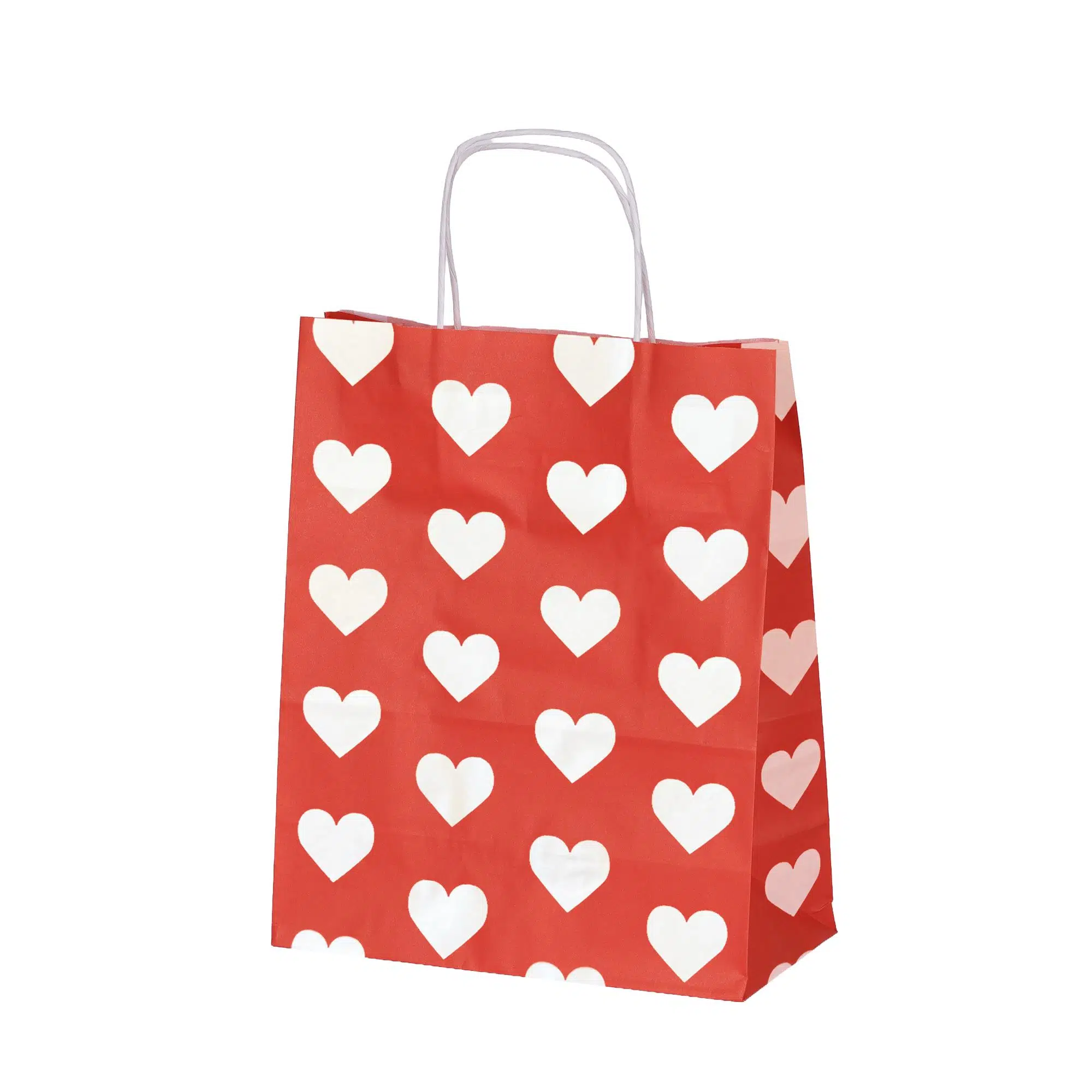 Burgu Saplı Beyaz Kalp Kağıt Çanta 25x12x31 cm - 25 Adet