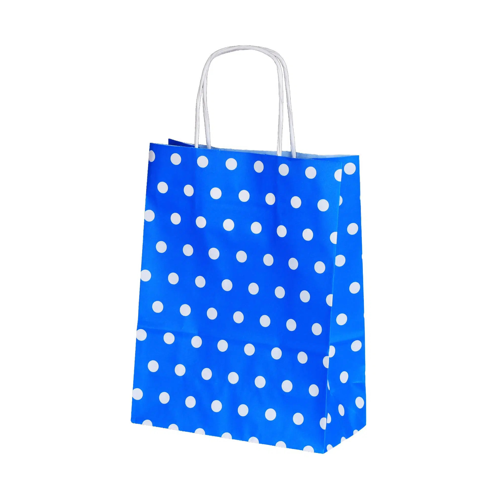 Burgu Saplı Puantiye Mavi Kağıt Çanta 18x8x24 cm - 25 Adet