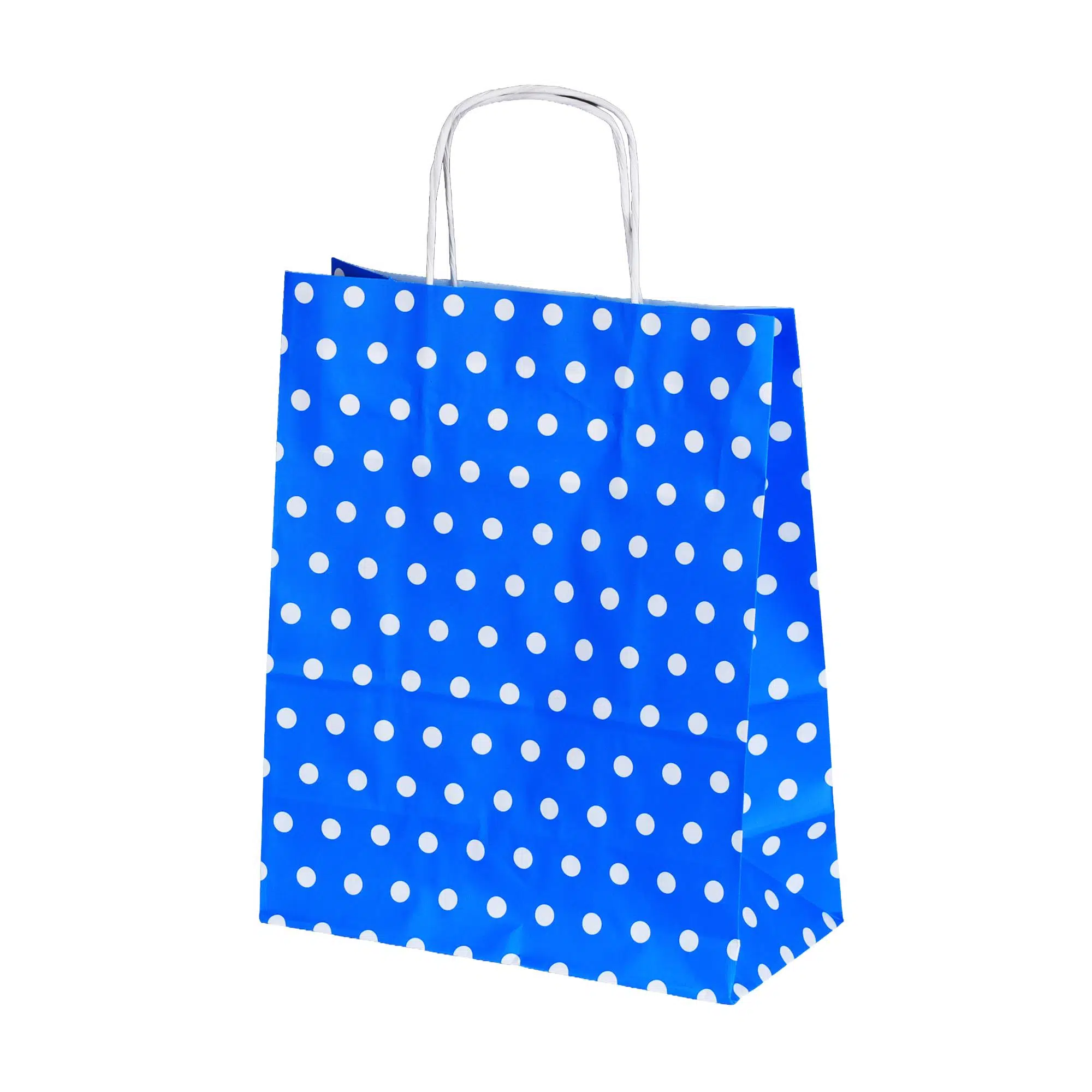 Burgu Saplı Puantiye Mavi Kağıt Çanta 25x12x31 cm - 25 Adet