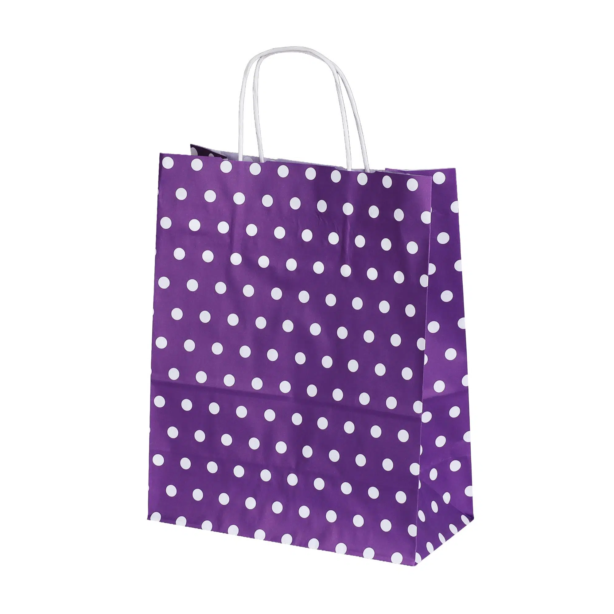 Burgu Saplı Puantiye Mor Kağıt Çanta 25x12x31 cm - 25 Adet