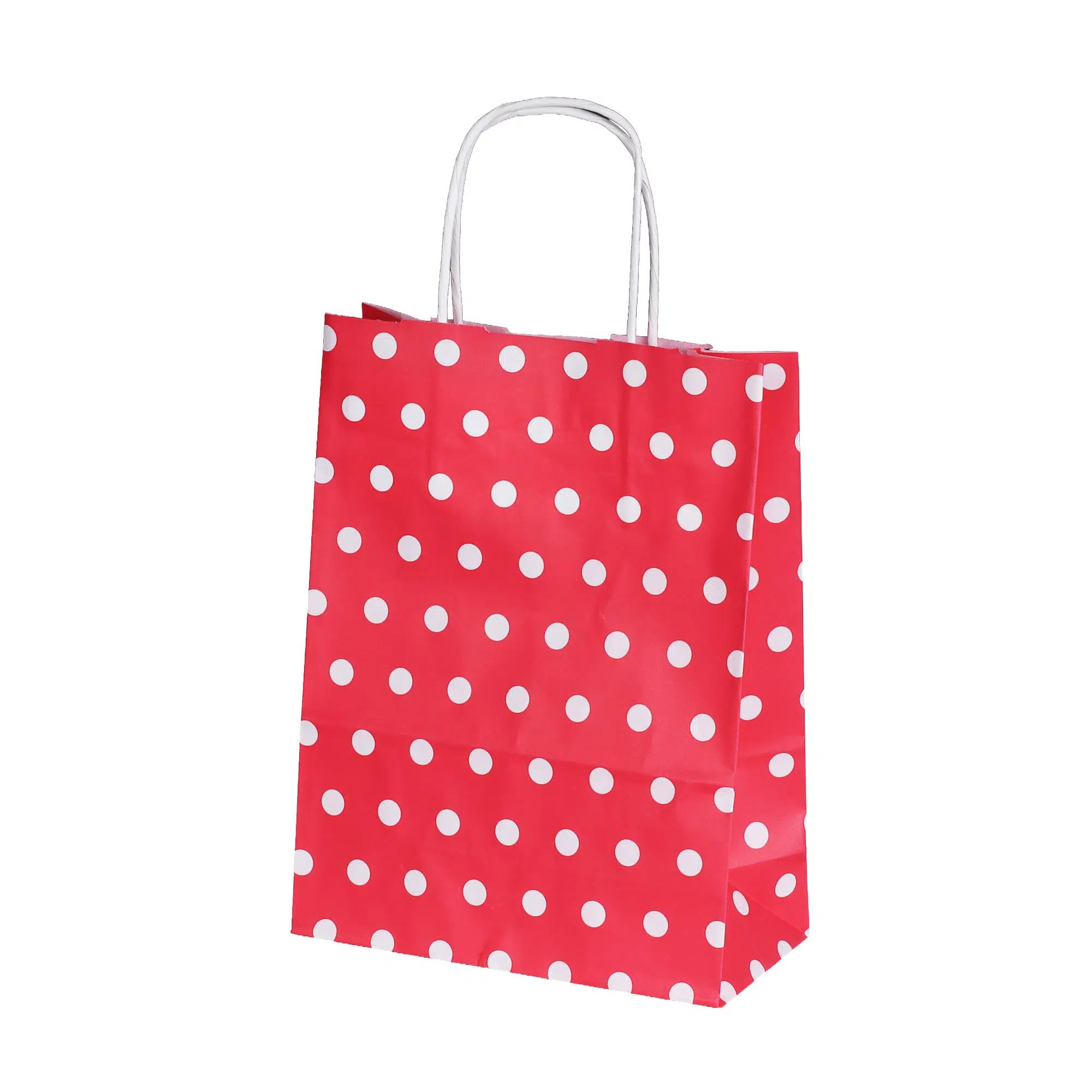 Burgu Saplı Puantiye Pembe Kağıt Çanta 18x8x24 cm - 25 Adet