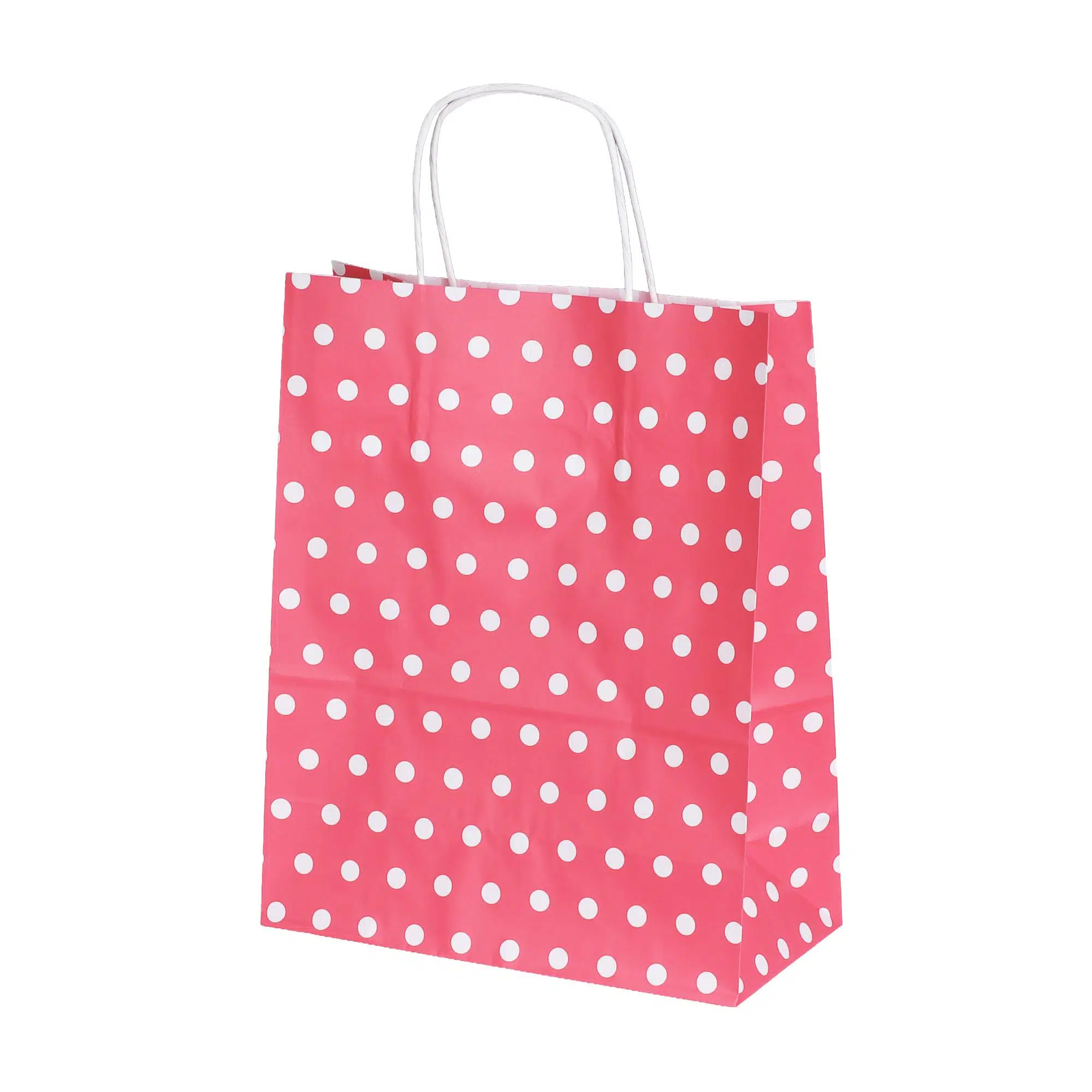 Burgu Saplı Puantiye Pembe Kağıt Çanta 25x12x31 cm - 25 Adet