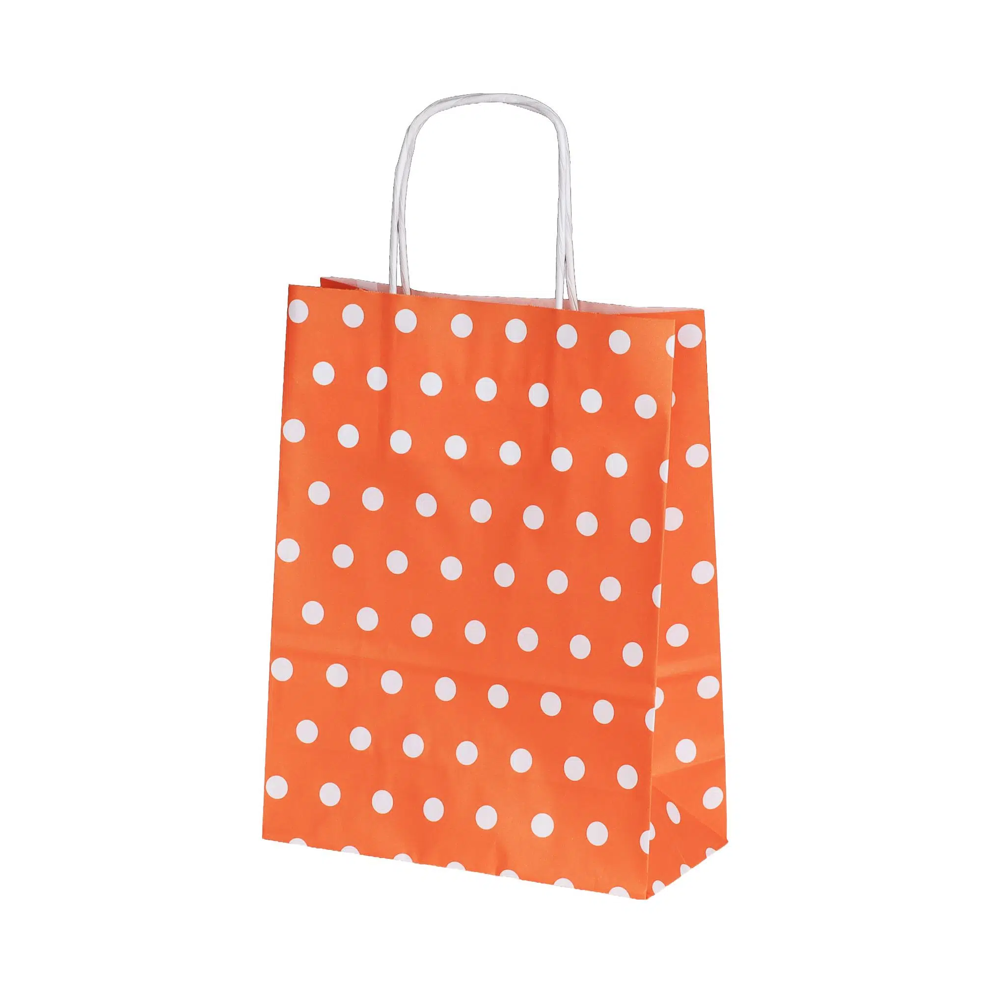 Burgu Saplı Puantiye Turuncu Kağıt Çanta 18x8x24 cm - 25 Adet