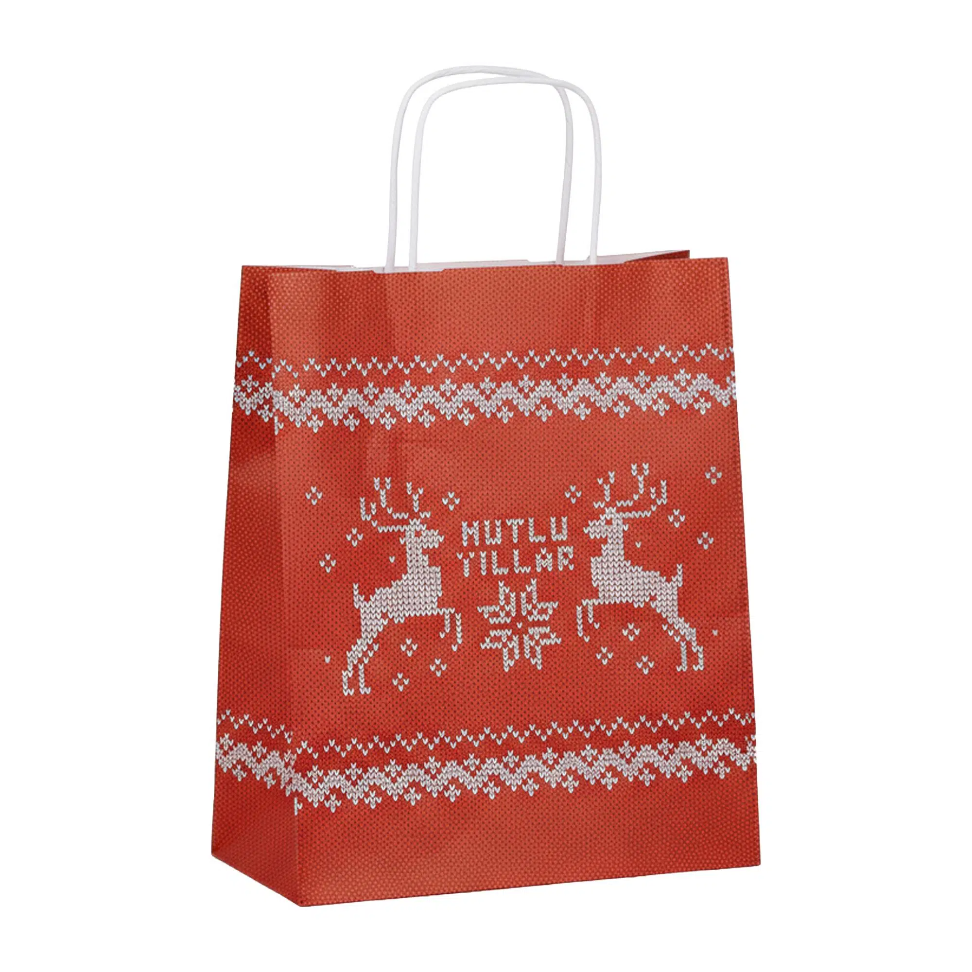 Burgu Saplı (Yılbaşı Temalı 1) Kağıt Çanta 25x12x31 cm - 25 Adet