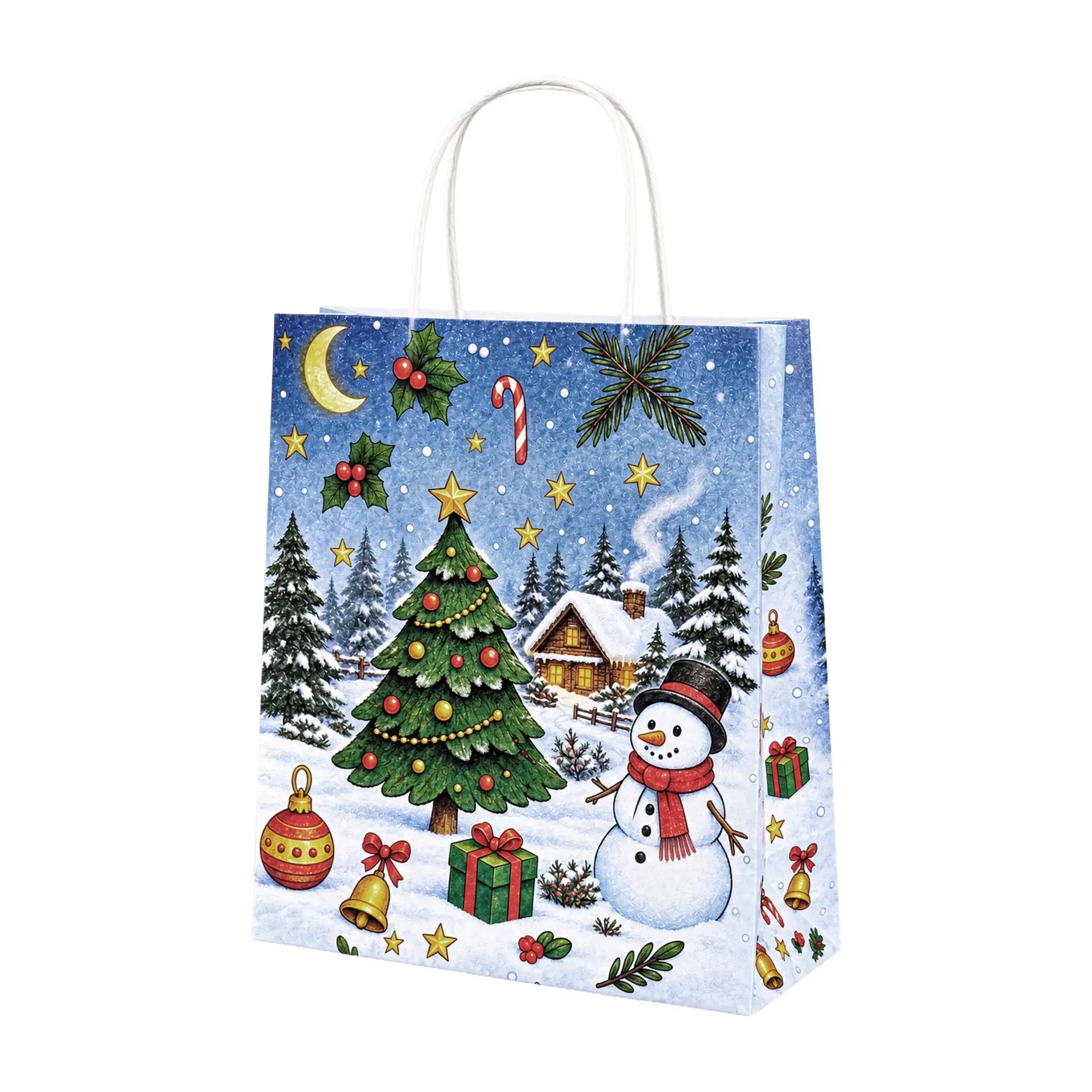 Burgu Saplı (Yılbaşı Temalı 3) Kağıt Çanta 25x12x31 cm - 25 Adet