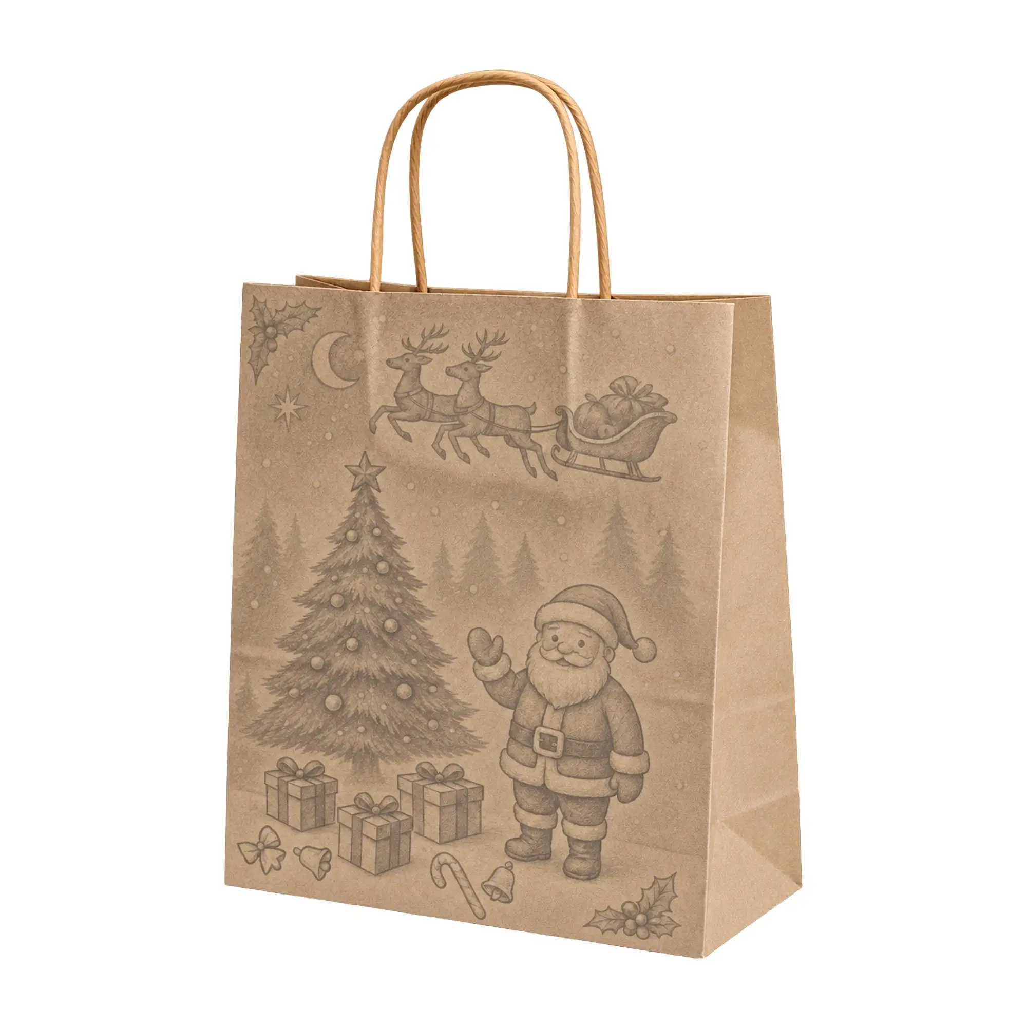 Burgu Saplı (Yılbaşı Temalı 4) Kağıt Çanta 25x12x31 cm - 25 Adet
