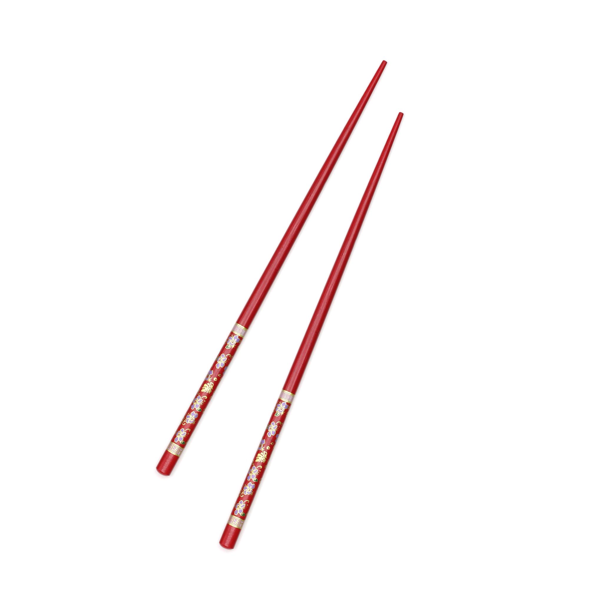 Çok Kullanımlık Bambu Çin Çubuğu (Chopsticks) Kırmızı Desenli 22,5 cm - 2 Adet