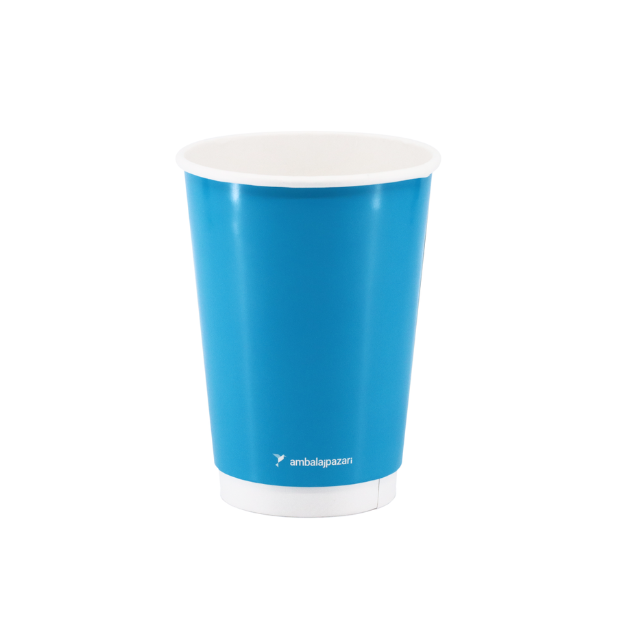 Double Wall Mavi Karton Bardak 14 oz - 25 Adet