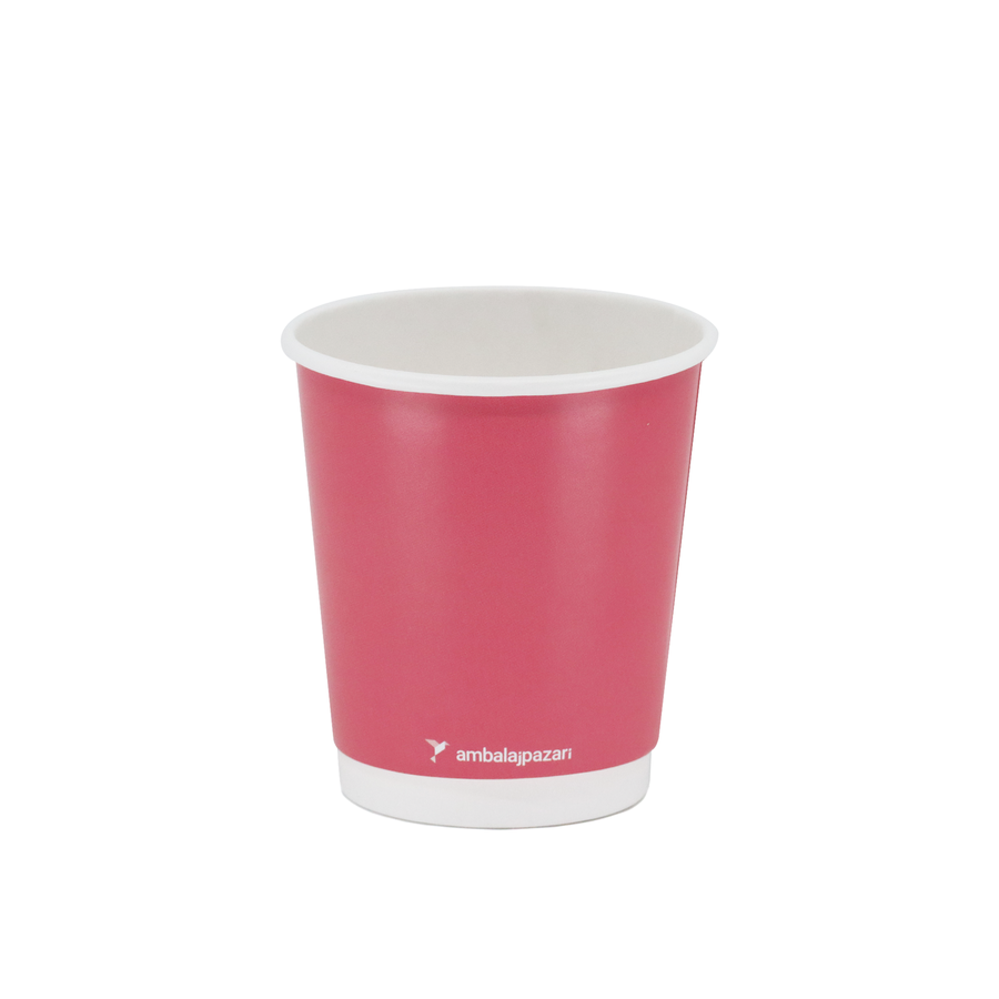 Double Wall Pembe Karton Bardak 8 oz - 30 Adet