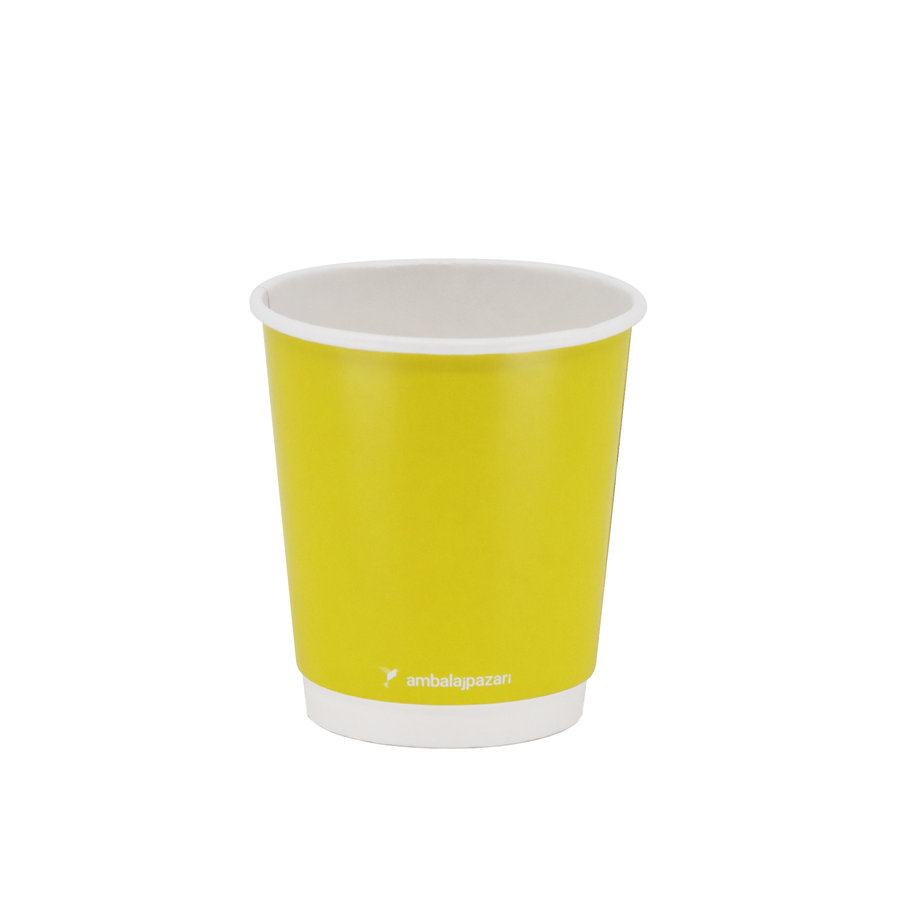 Double Wall Sarı Karton Bardak 8 oz - 30 Adet