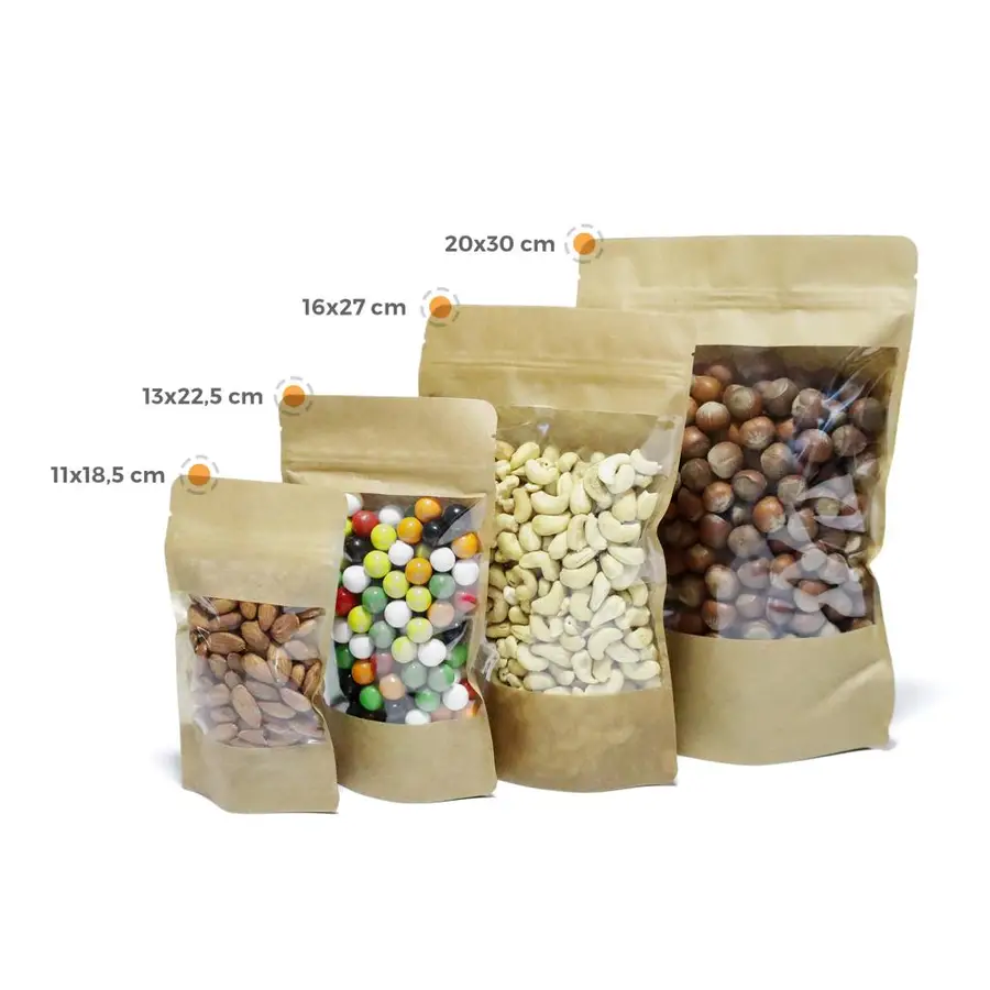 Geniş Pencereli Kraft Doypack 16x27 cm - 100 Adet