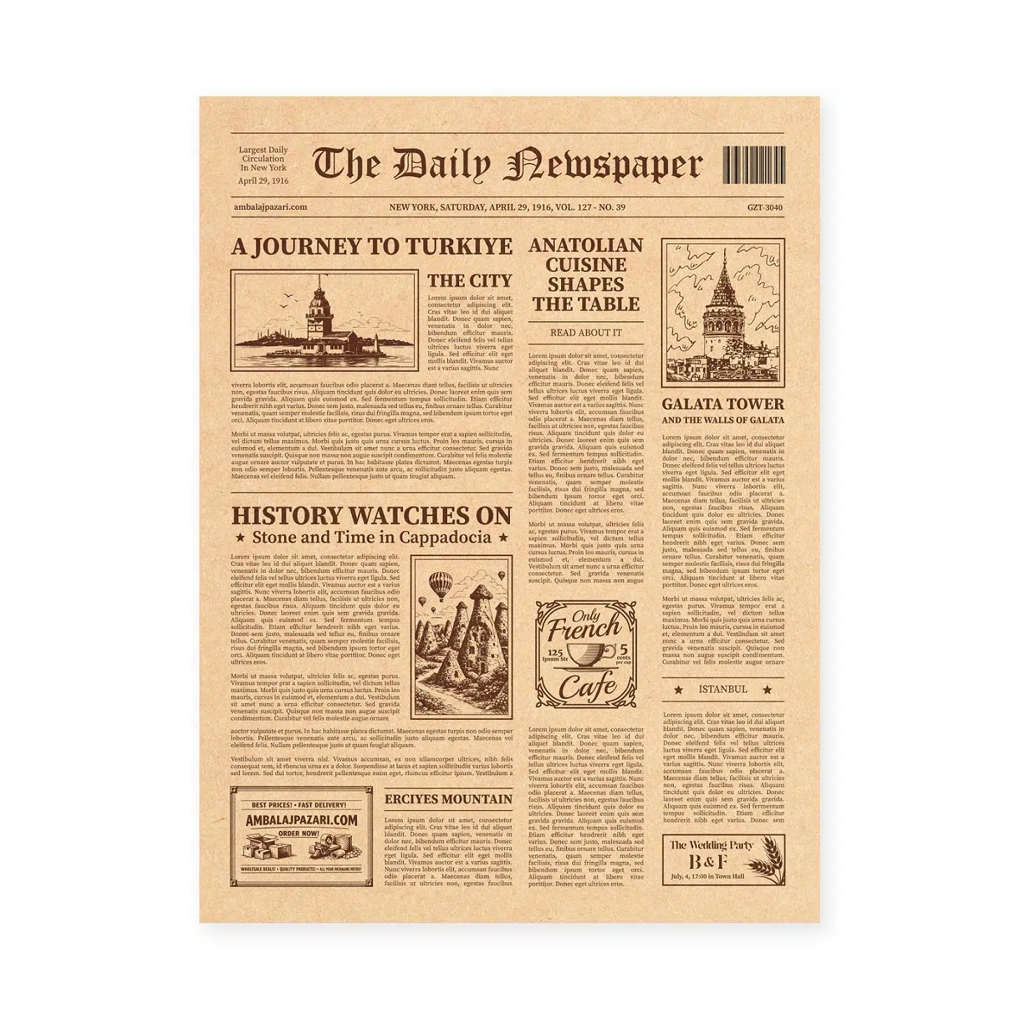 Servis kağıdı (Gazete Baskılı) 30x40 - 100 Adet