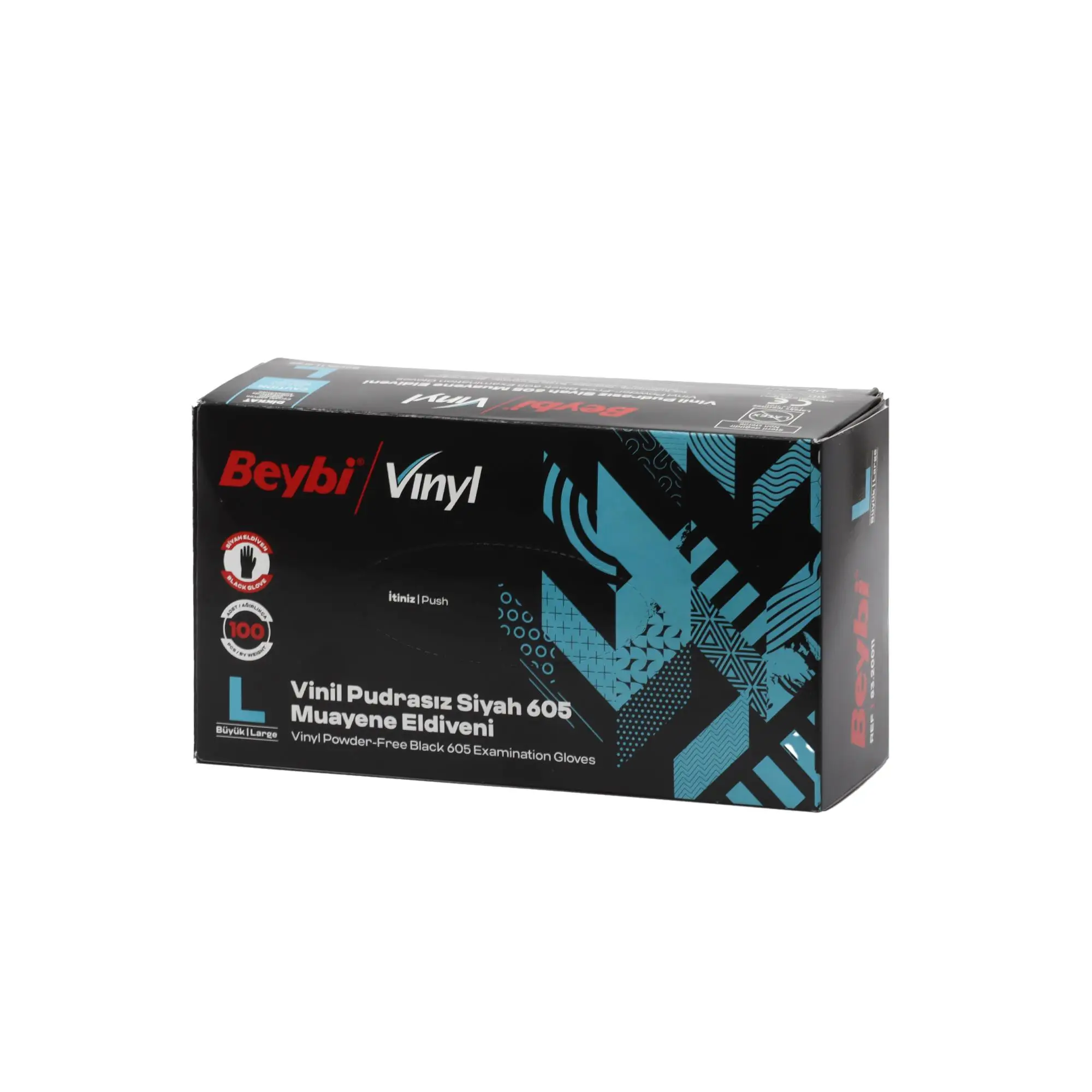 Siyah Vinyl Eldiven Pudrasız Büyük (L) - 100 Adet