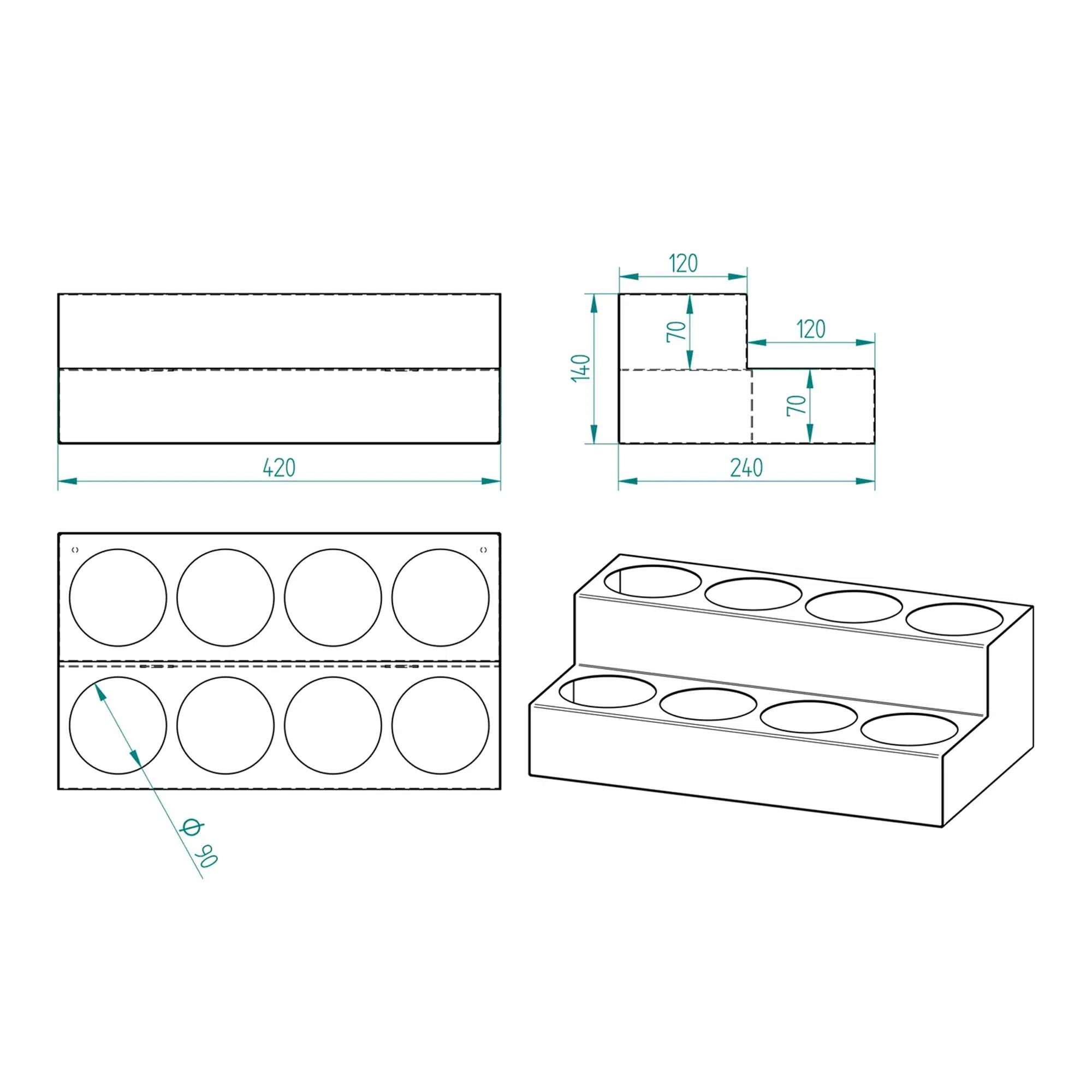 Metal 2 Katlı 8 Bölmeli Şurup Standı