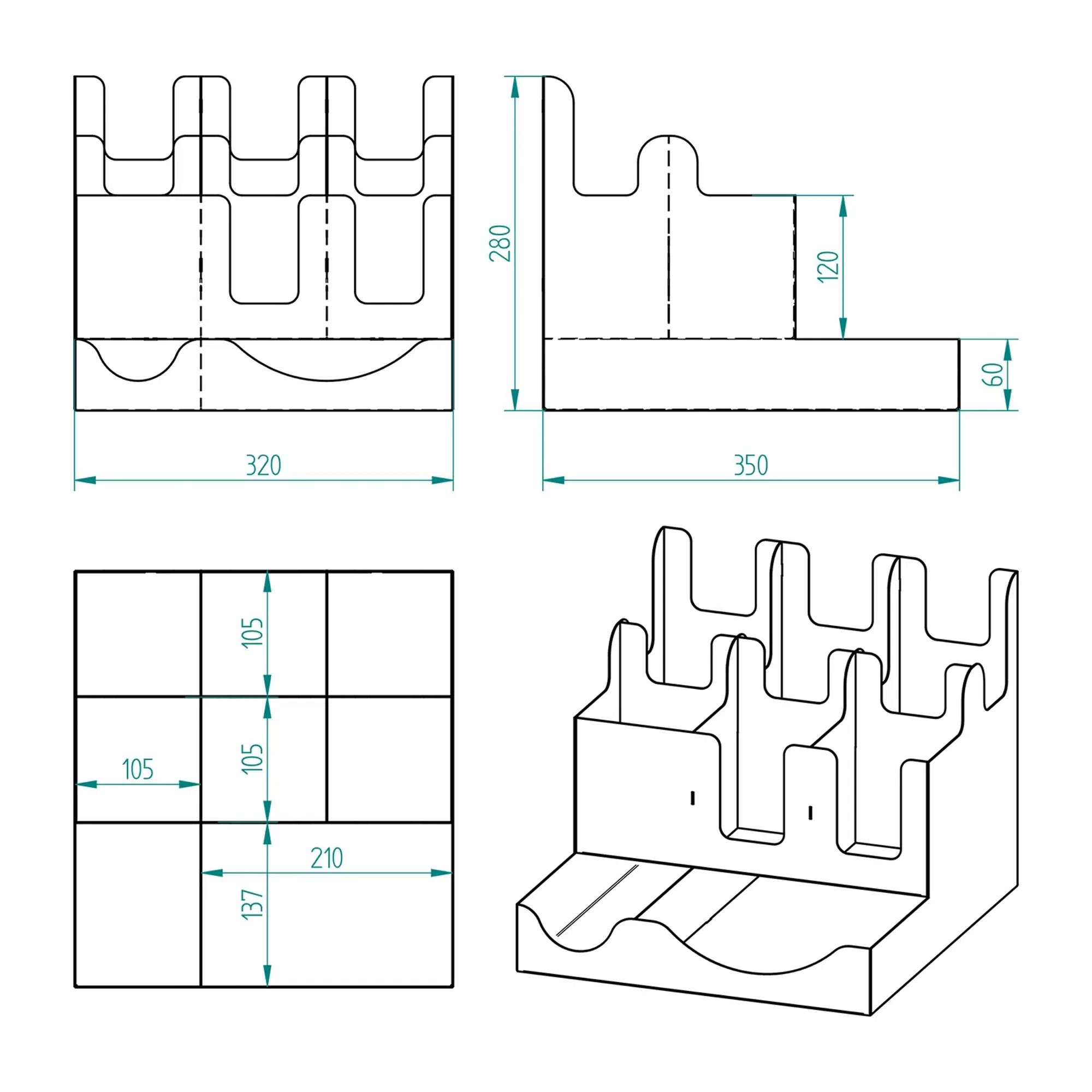 Metal 8 Bölmeli Bardak ve Kapak Standı Metal 8 Bölmeli Bardak ve Kapak Standı