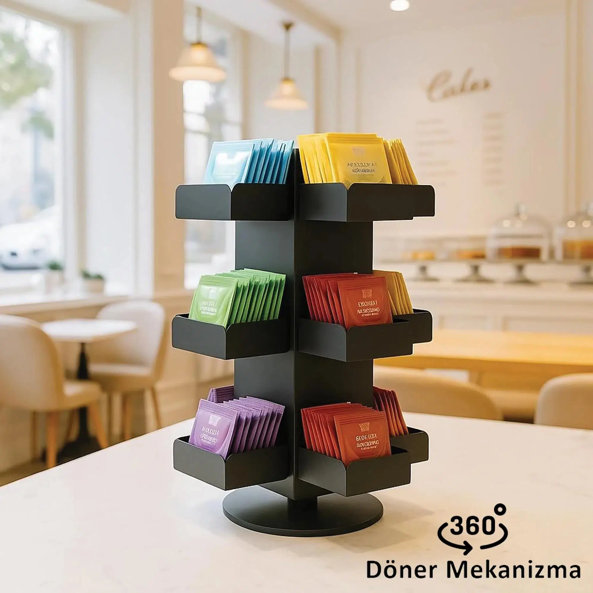 Metal Döner 12 Bölmeli Poşet Çay Standı Metal Döner 12 Bölmeli Poşet Çay Standı