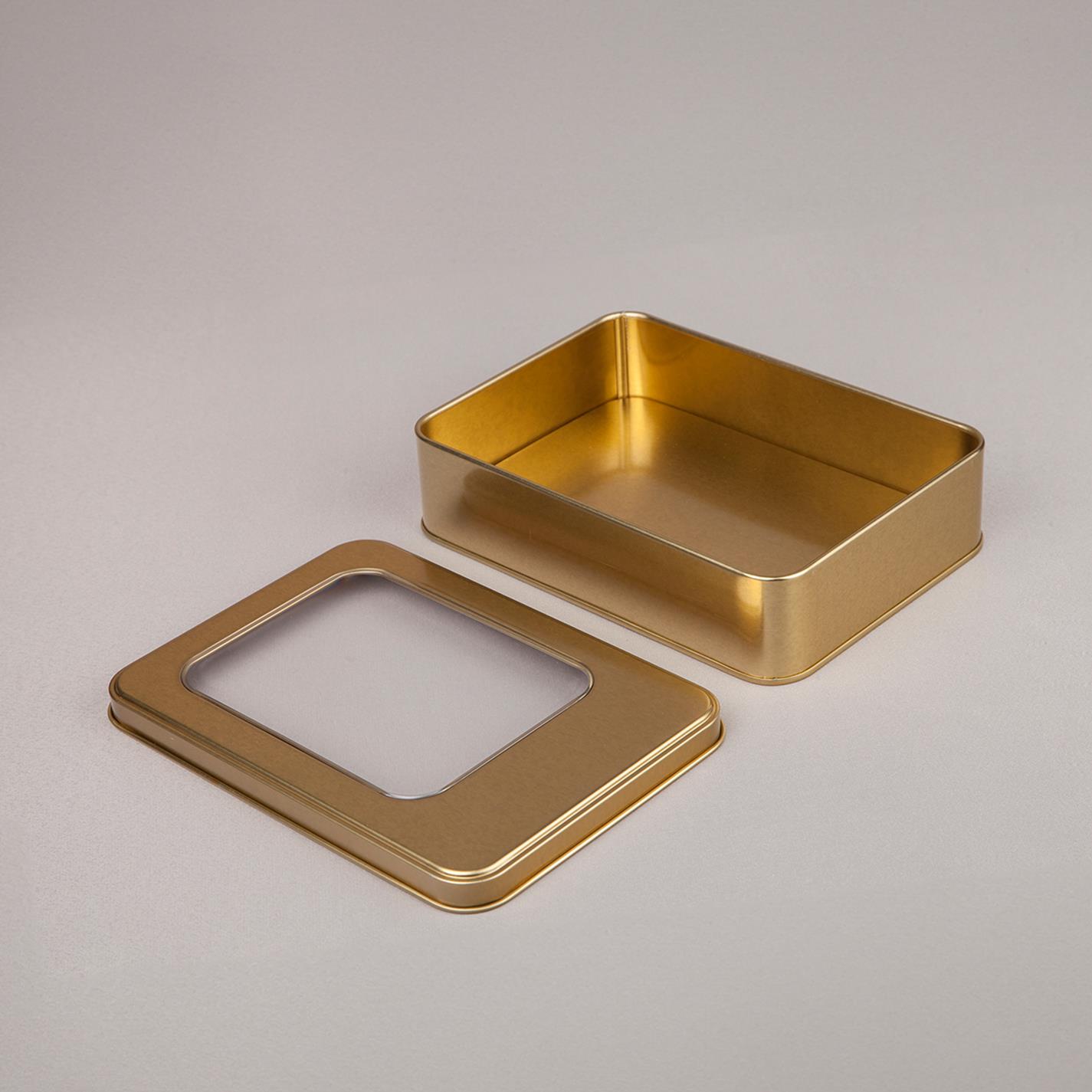 Pencereli Gold Metal Kutu 19x13,5x4,5 cm