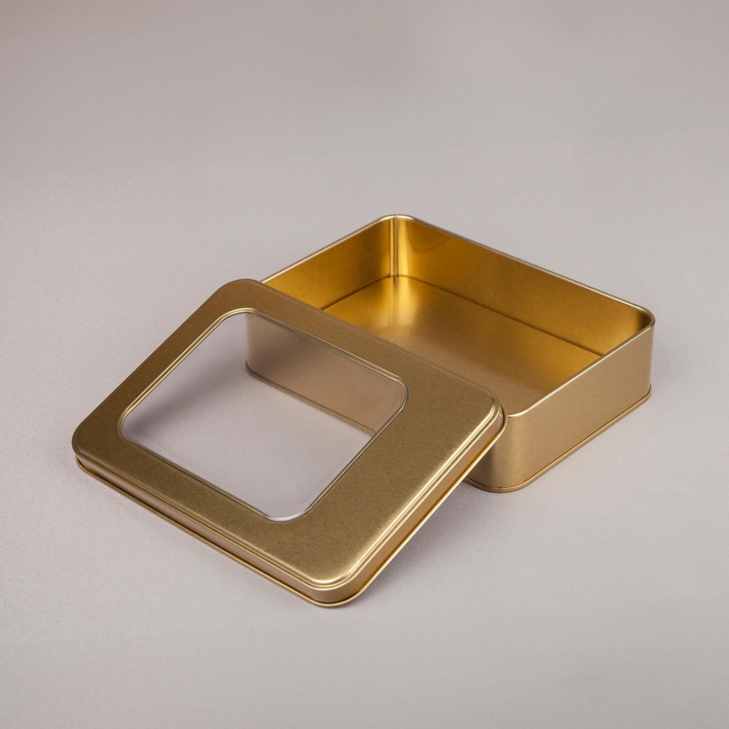 Pencereli Gold Metal Kutu 19x13,5x4,5 cm