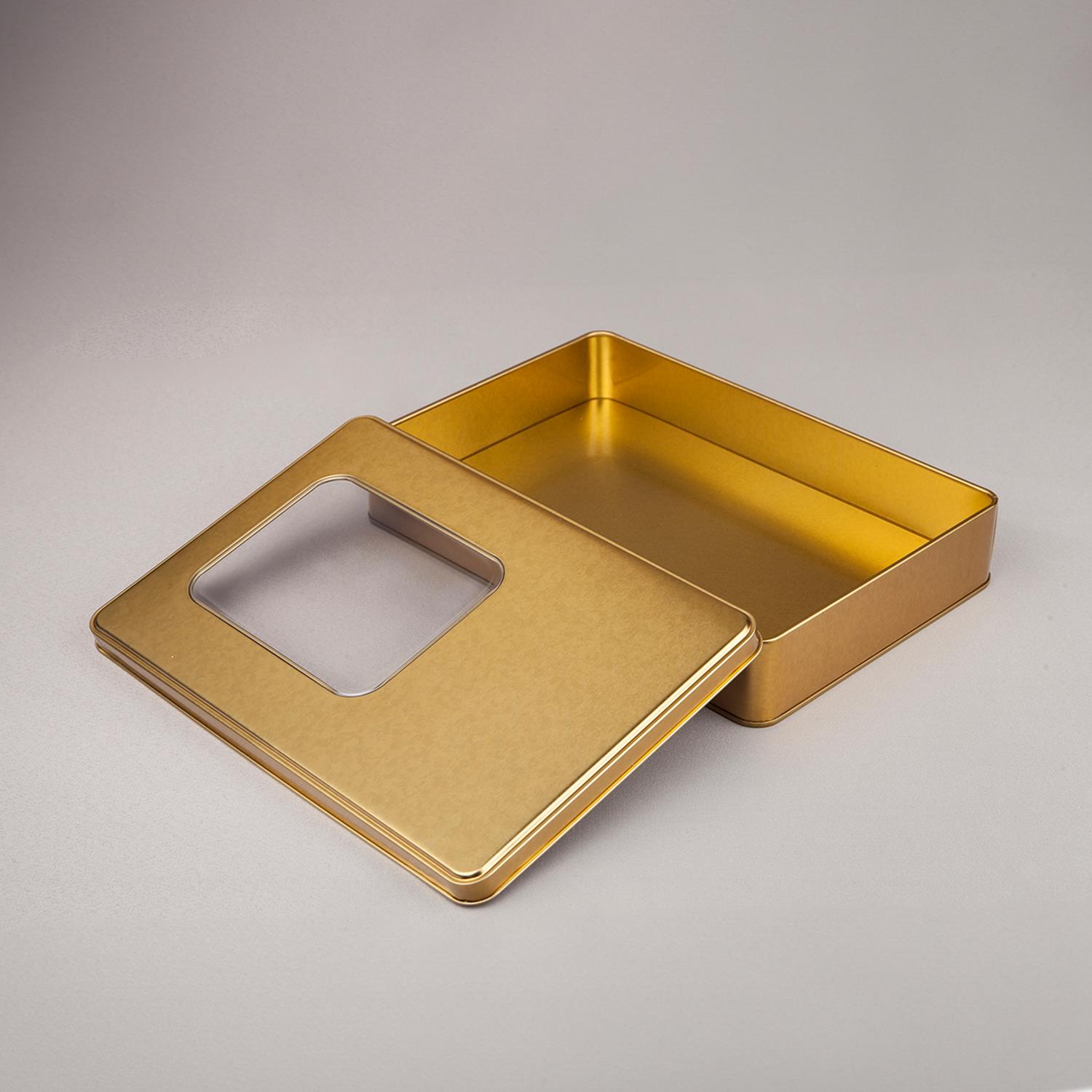 Pencereli Gold Metal Kutu 26,5x17,5x4,5 cm