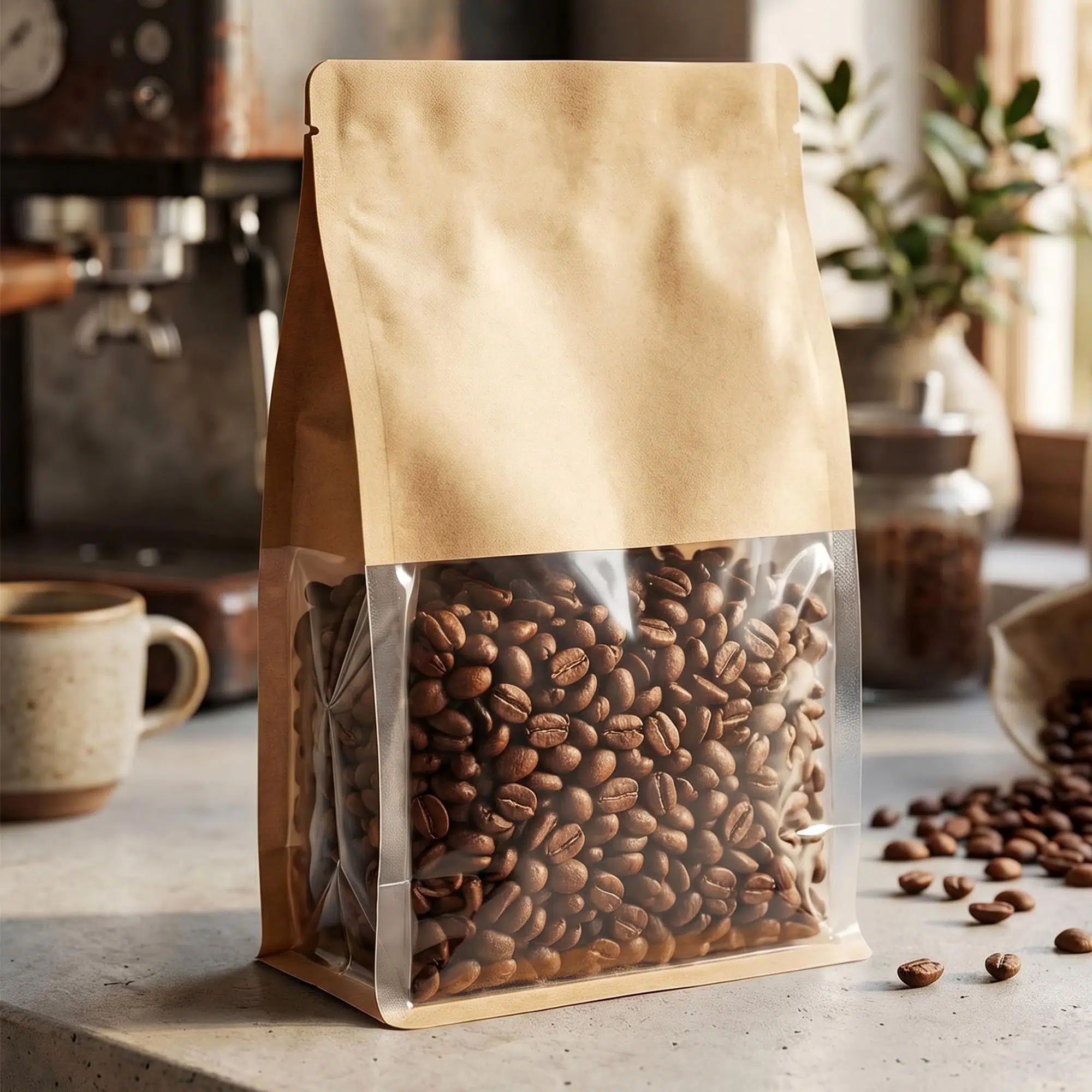 Pencereli Kraft Flat Bottom Doypack (Kilitsiz) 16x27 cm - 100 Adet