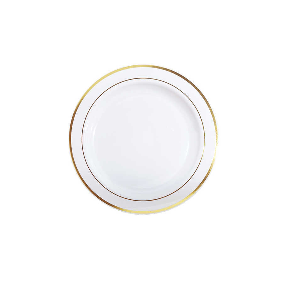 Plastik Gold Renk İşlemeli Beyaz Tabak 19 cm - 6 Adet