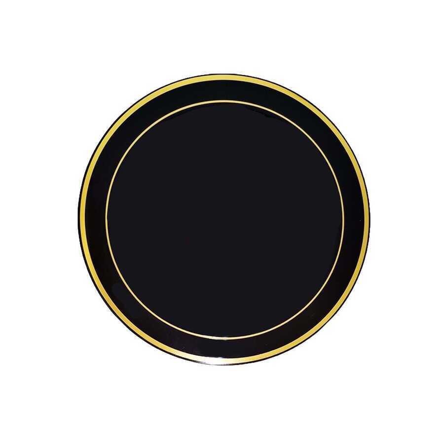Plastik Gold Renk İşlemeli Siyah Tabak 19 cm - 6 Adet