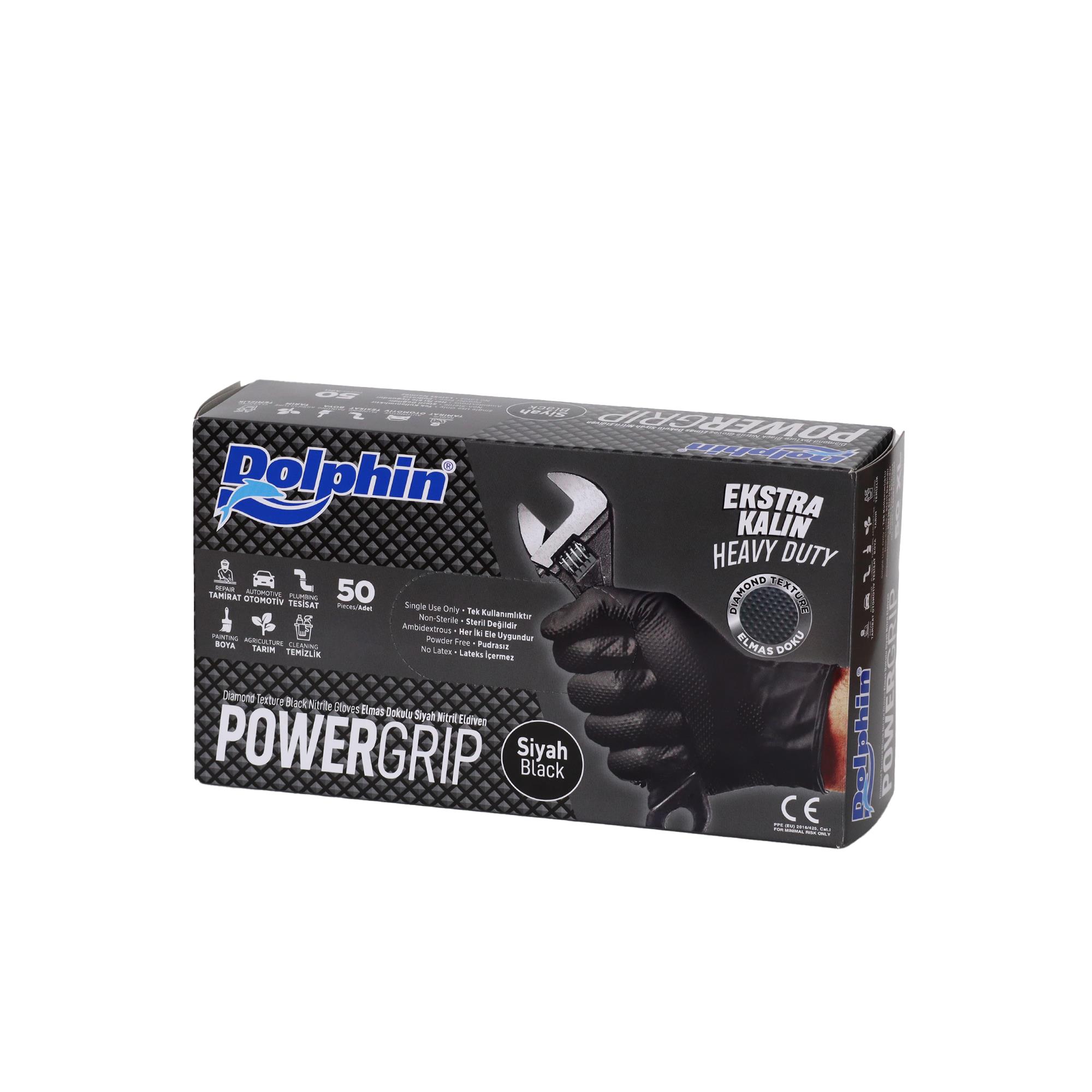PowerGrıp Pudrasız Siyah Nitril Eldiven (XL) Ekstra Kalın - 50 Adet